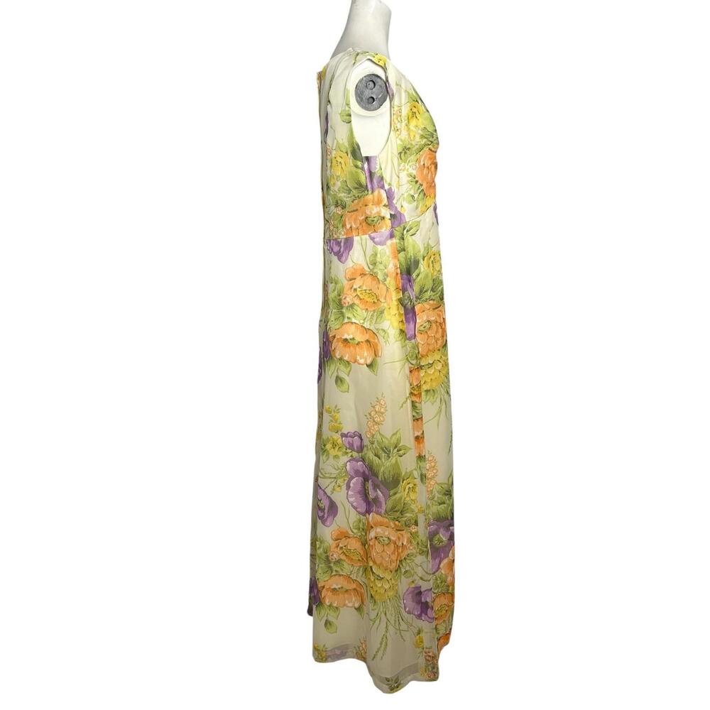 Vintage 70s Floral Maxi Dress Cottagecore Empire Waist Pastel Garden LARGE - Picture 4 of 7